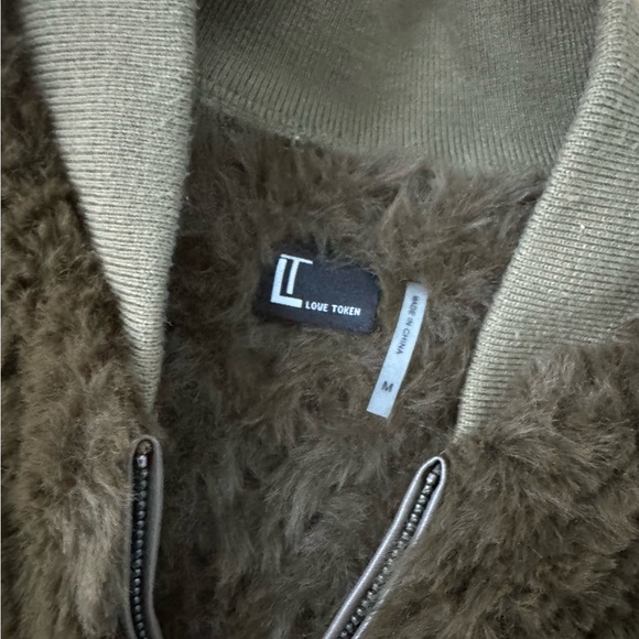 Love Token Faux Fir army Green Bomber Jacket Size M - Picture 5 of 7